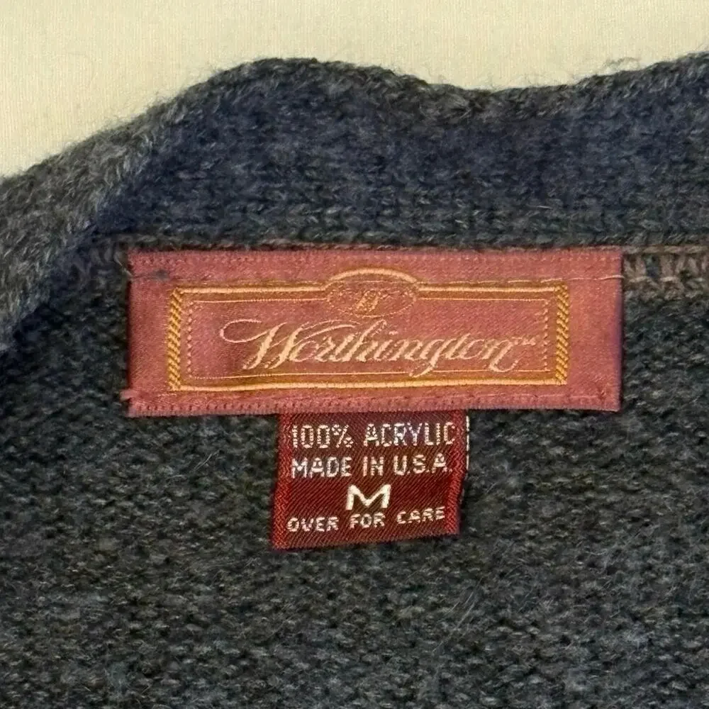 Vintage Worthington Argyle Cardigan Sweater Women's M | Gray Pink White V-Neck